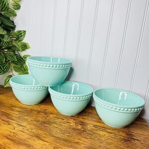 4 Fapor Portugal Delmar Robins Egg Blue Cereal Soup Bowl HTF Embossed Dots Teal